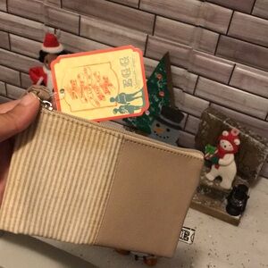 Beige Striped Wristlet